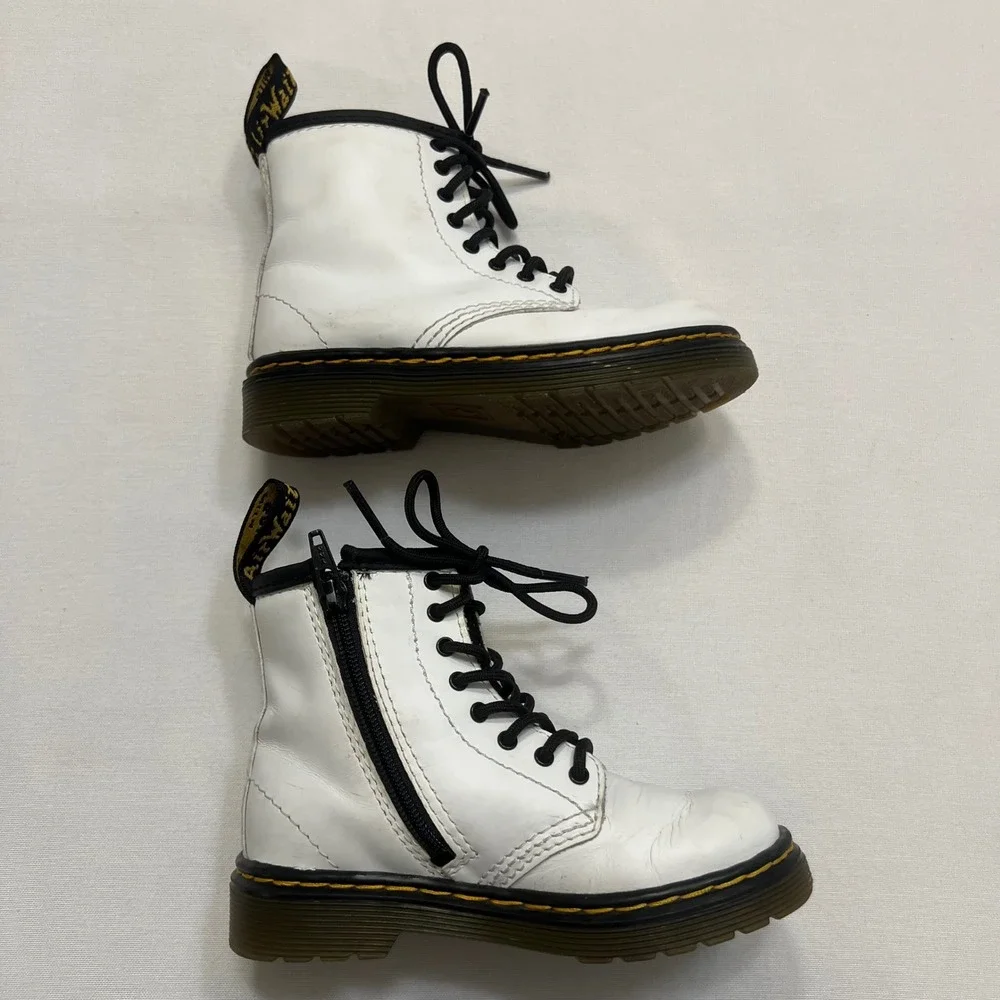 Dr. Martens 1460 AirWair White Leather Side Zip Combat Boots Toddler Size 8